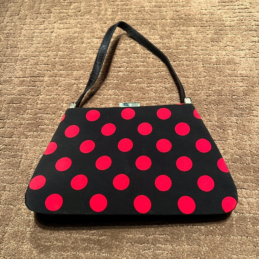 Disney Parks Minnie Mouse Style Red Black Polka Dot Handbag Purse Bag